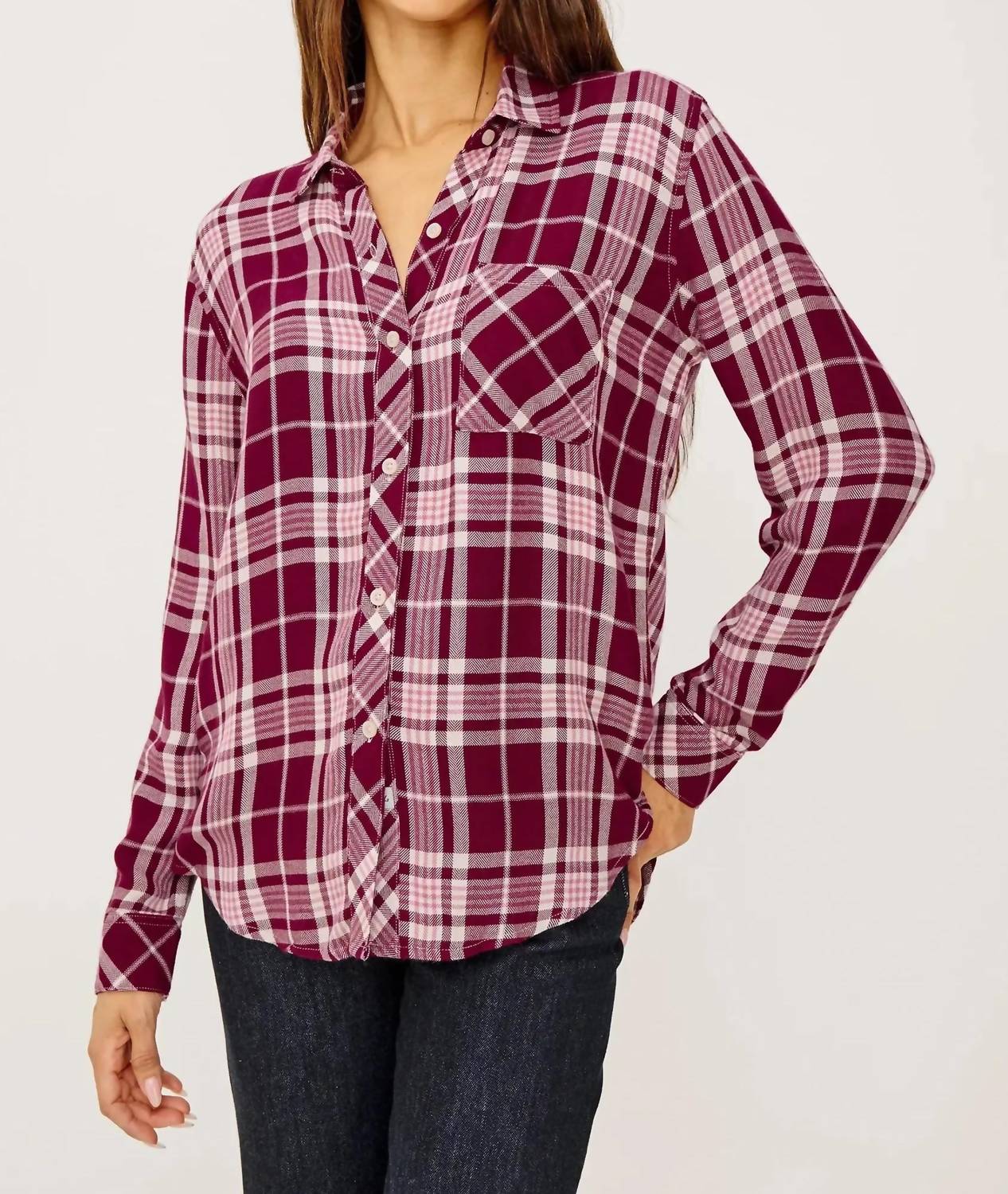 Rails Hunter Long Sleeve Plaid Shirt in winterberry - women's shirt - detail view