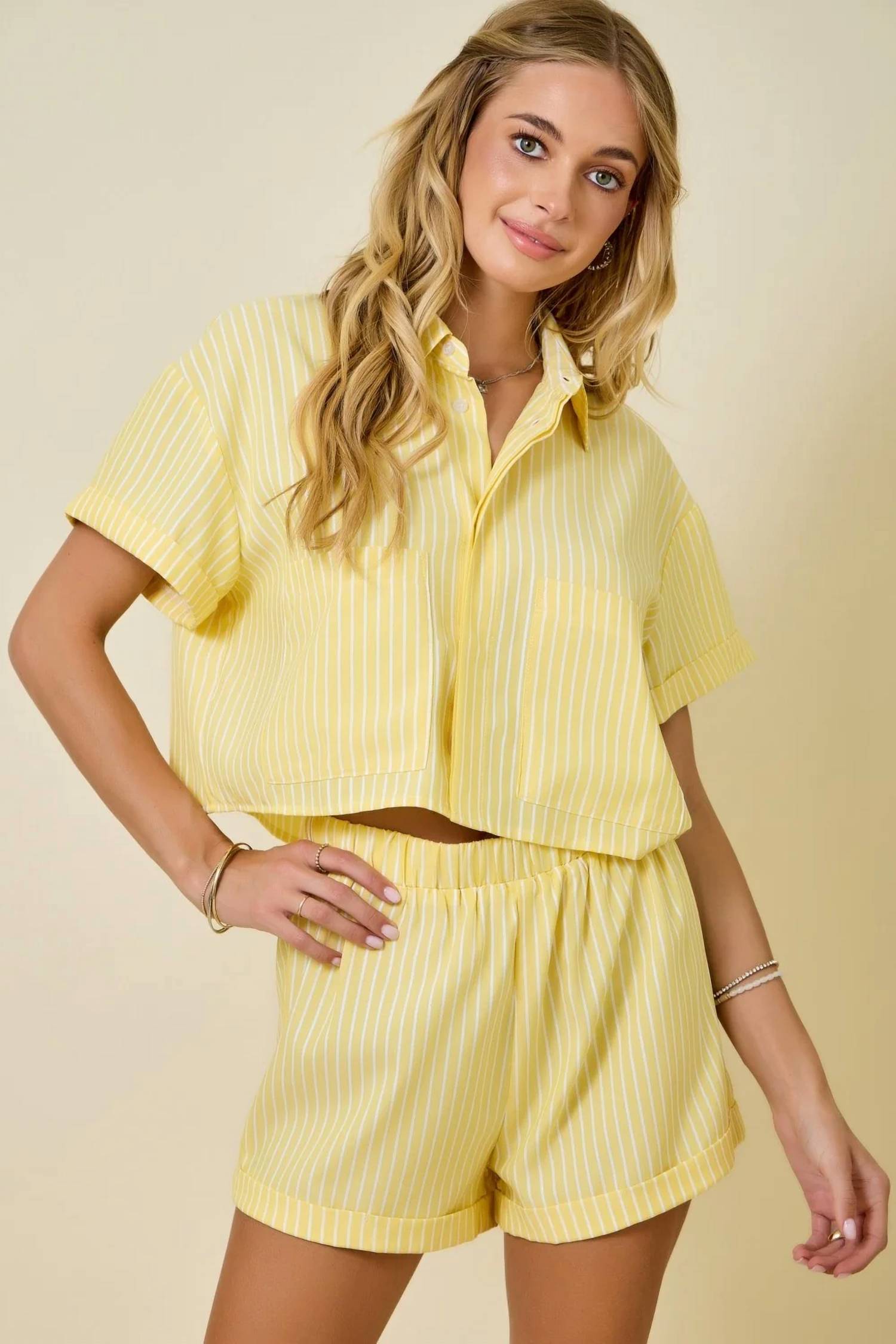 Day + Moon - Striped Crop Button Down Shirt