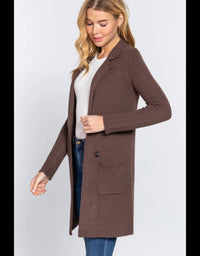 Vanilla Monkey - Notched Collar Sweater Coat With Pockets