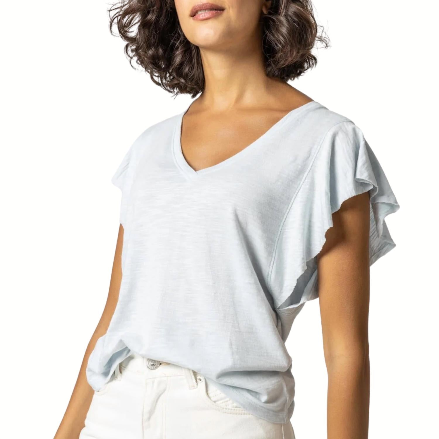 Lilla P - Women's Flutter Sleeve V Neck Top