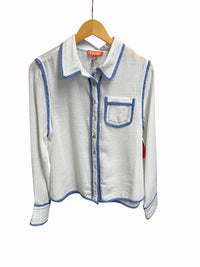 THML Women's Button Up Top in white blue - women's shirt