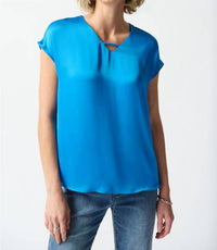 Joseph Ribkoff - Keyhole V-neck Short Sleeve Satin Top