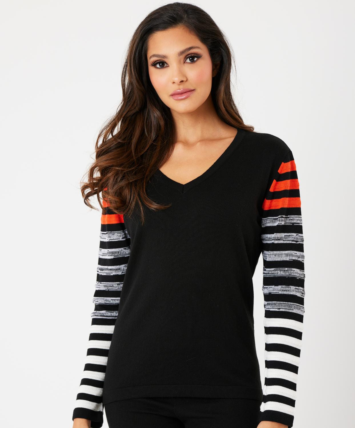 French Kyss - Stripe V Neck Top
