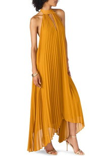 STEVE MADDEN Maraya Pleated Halter Dress in tuscan gold - women's dress - alternate view