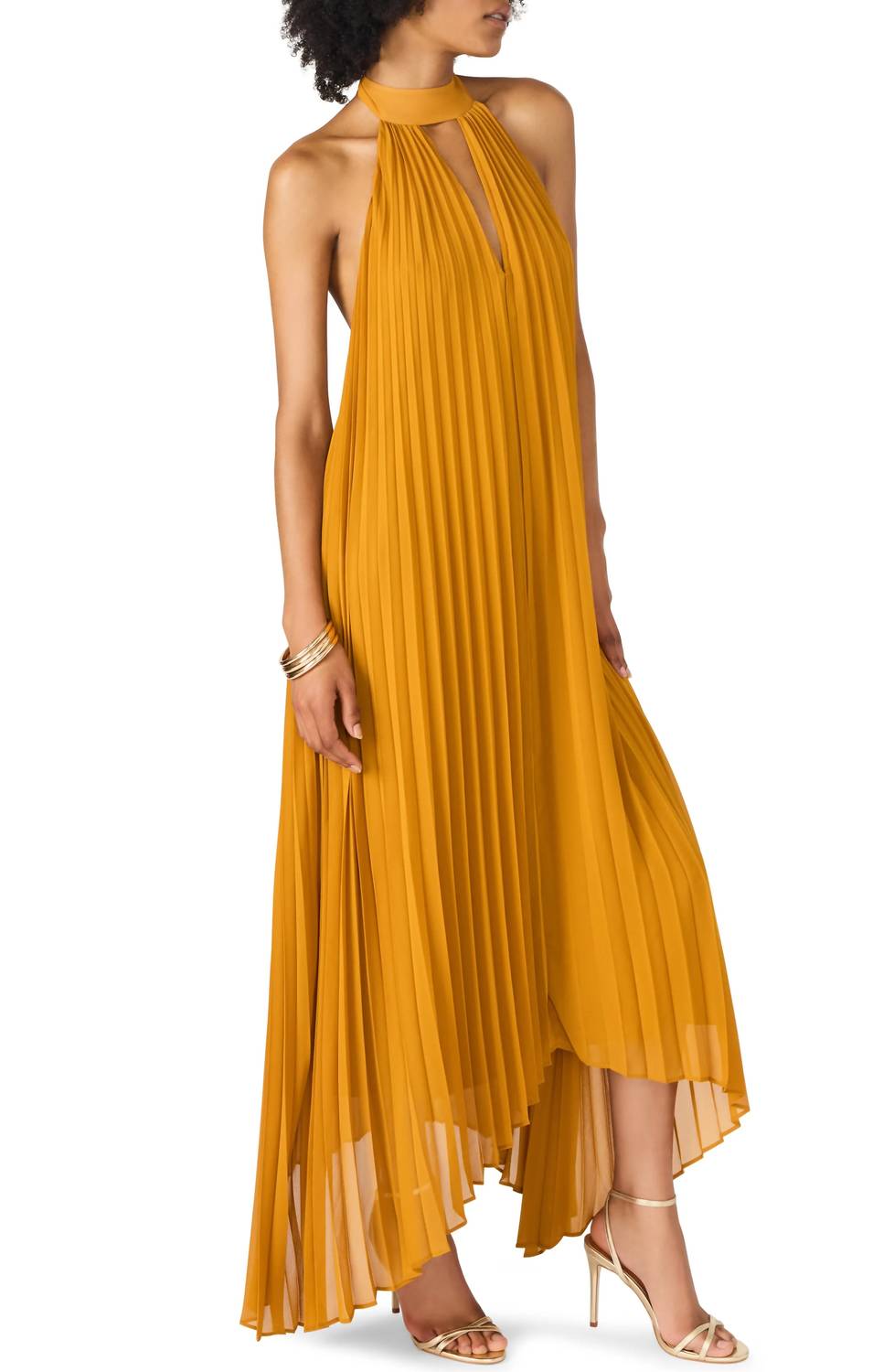 STEVE MADDEN Maraya Pleated Halter Dress in tuscan gold - women's dress - alternate view