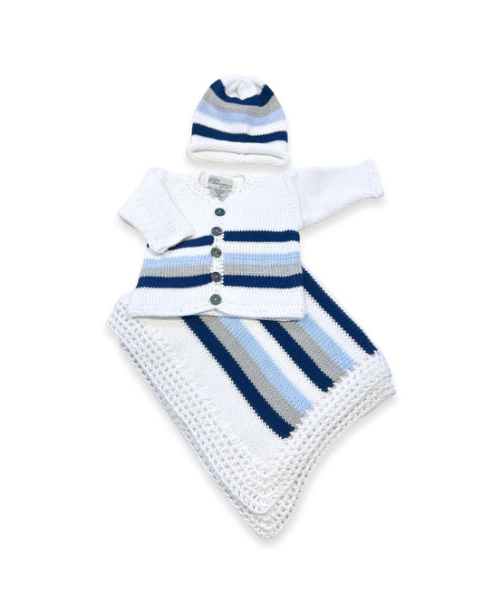 Gita - Boy's 2pc Light Blue/grey/navy Stripe With Hat