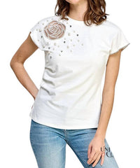 Pastel Design - Rose & Pearls Embellished Tee