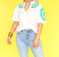 Thml - Puff Sleeve Crochet Detail Top
