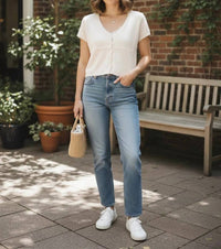 Miou Muse - Cap Sleeve Button Front Top