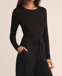 Z Supply Second Skin Crew Top in black 1 - women's long sleeve top - detail view