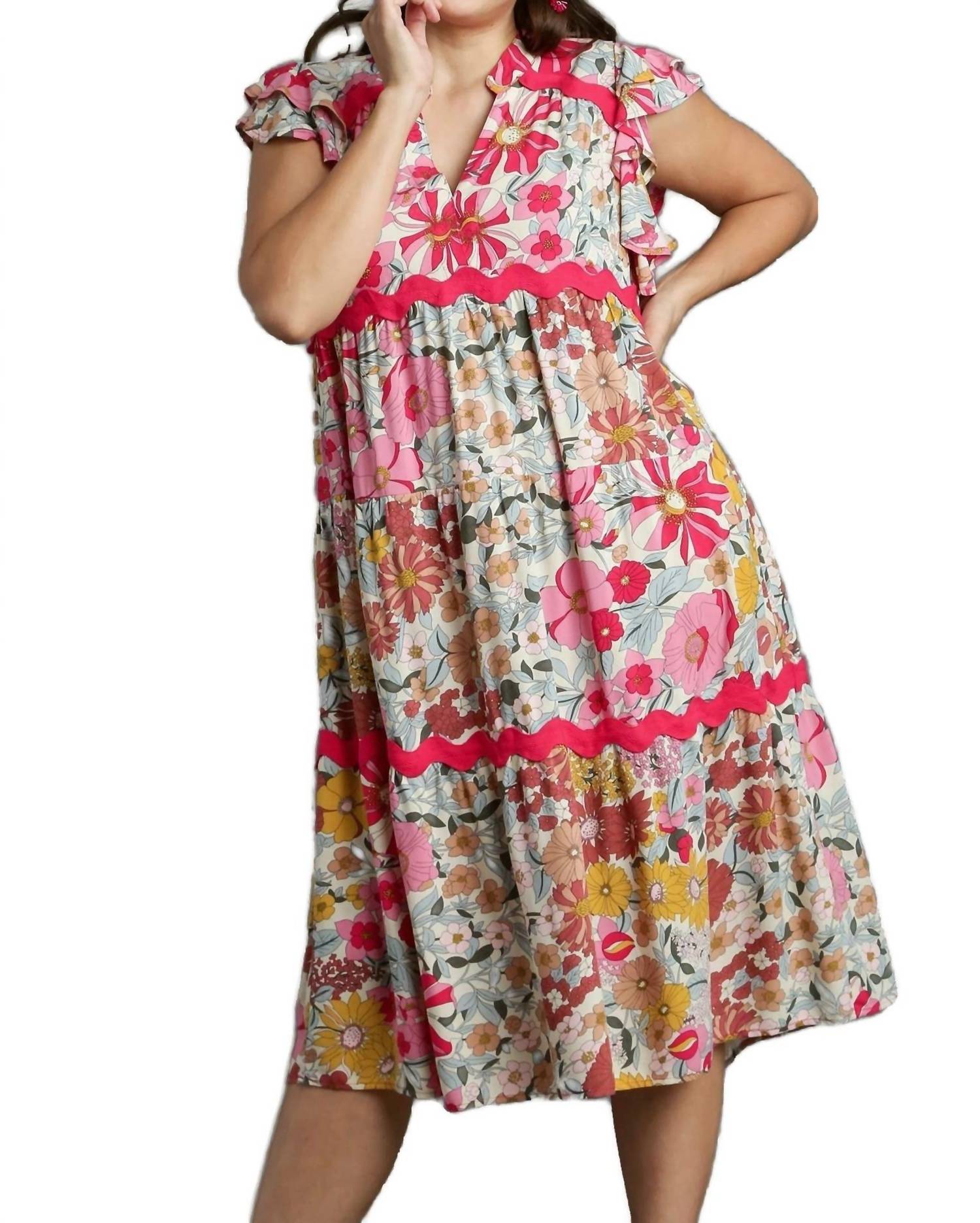 Umgee - Floral Ric Rac Midi Dress
