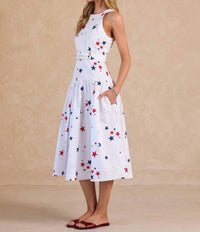 Current Air - Star Printed Belted Sleeveless Midi Dress