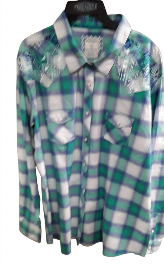 Panhandle - Women Long Sleeve Embroidered Plaid Shirt - Plus