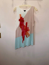 6 by Six Women's Assymetrical Sleeveless Sweater in natural aqua orange - women's sweater