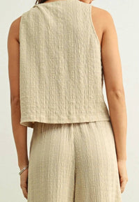 Miou Muse - Crinkled Fabric Sleeveless Button Front Top And Bottoms Set