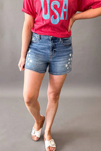 Judy Blue - High Waist Slim Shorts With Stars