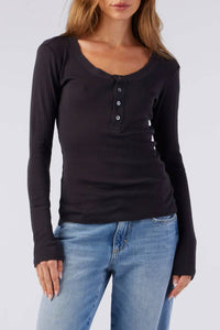AMO Women's Sweets Henley Long Sleeve Tee in vintage black - women's long sleeve top - view 4