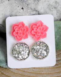 Urban Gemms - Women's Succulent & Druzy Stud Earring Set