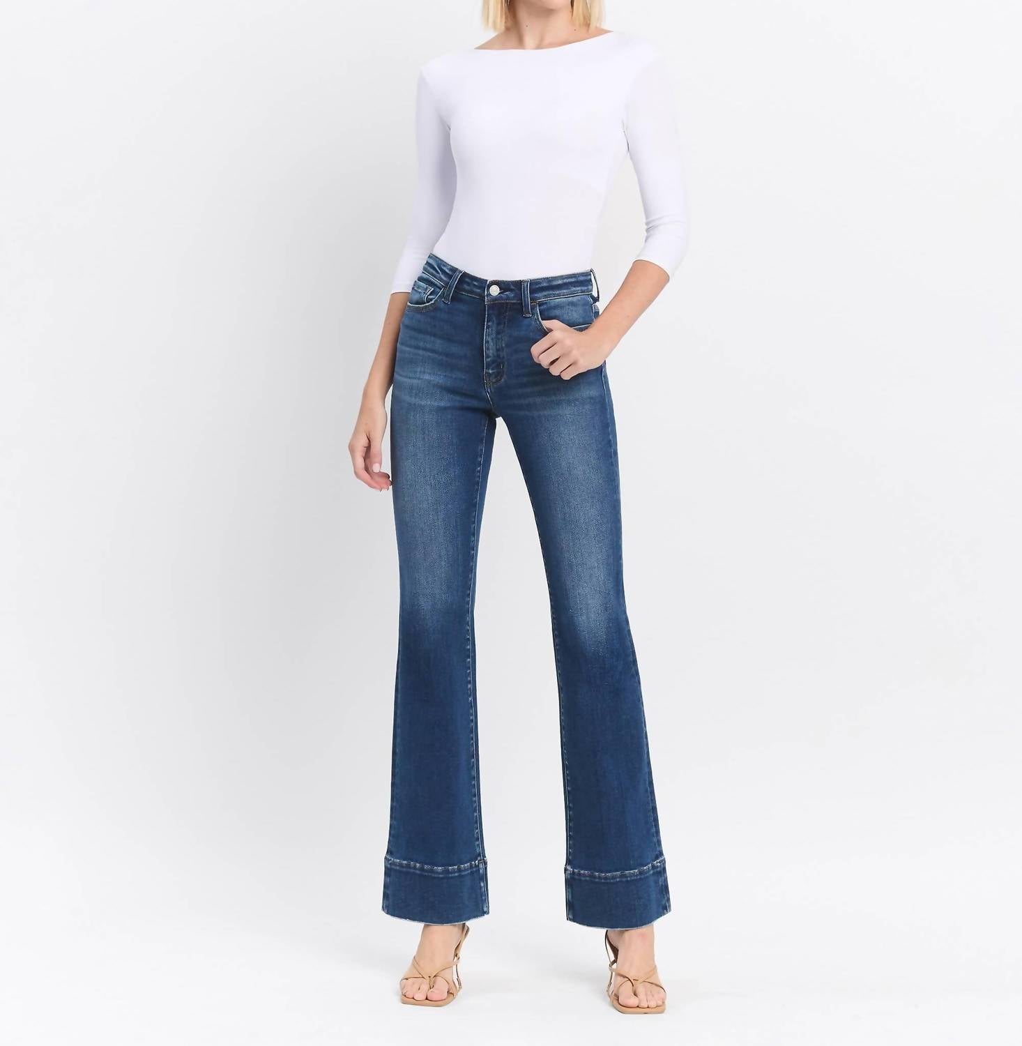 VERVET BY FLYING MONKEY Snowdrop High Rise Trouser Hem Bootcut Jeans in medium wash - women's jeans - view 6