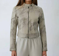 Marrakech Bowery Distressed Suede Moto Jacket in wisteria - women's jacket