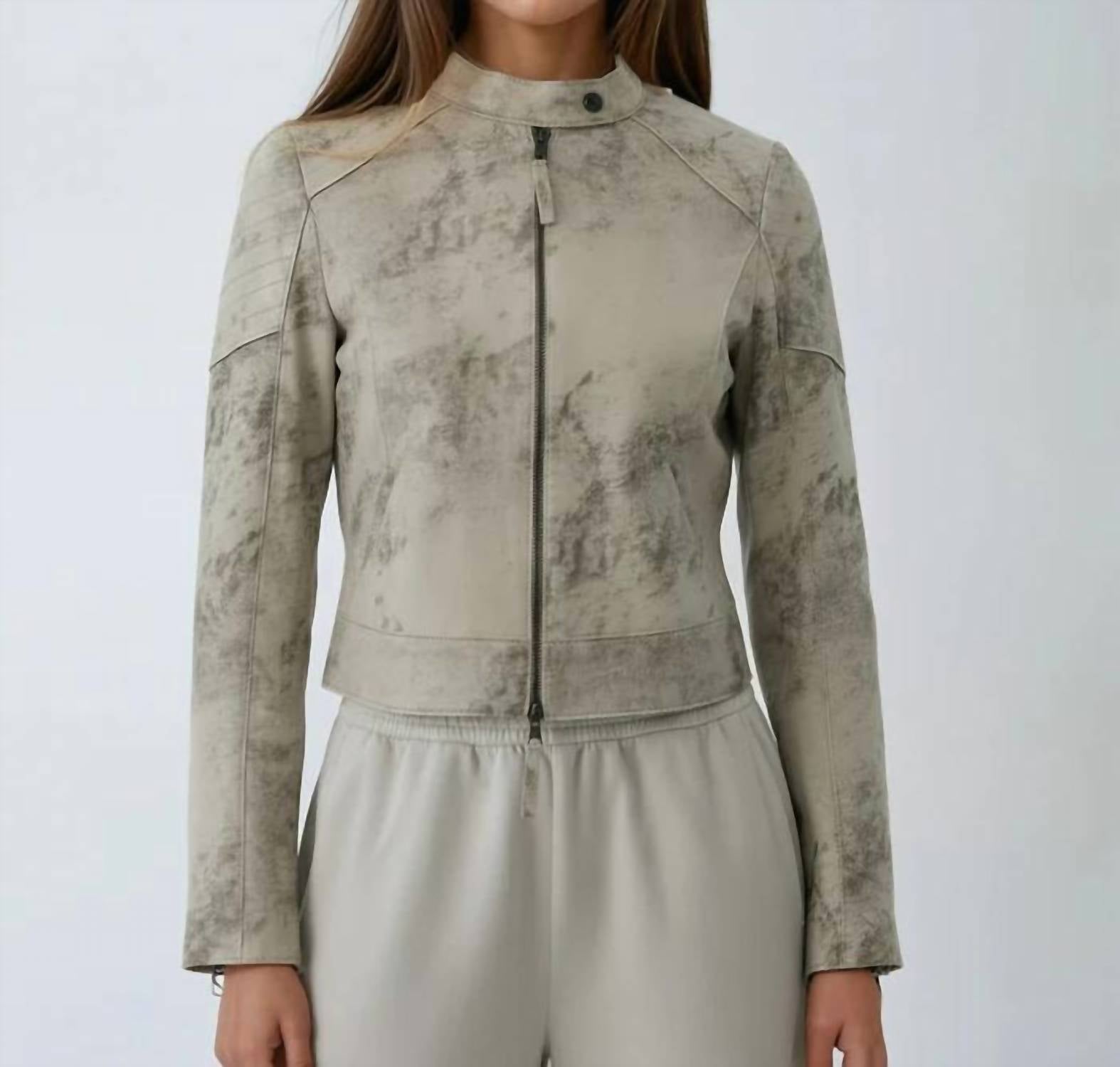 Marrakech Bowery Distressed Suede Moto Jacket in wisteria - women's jacket