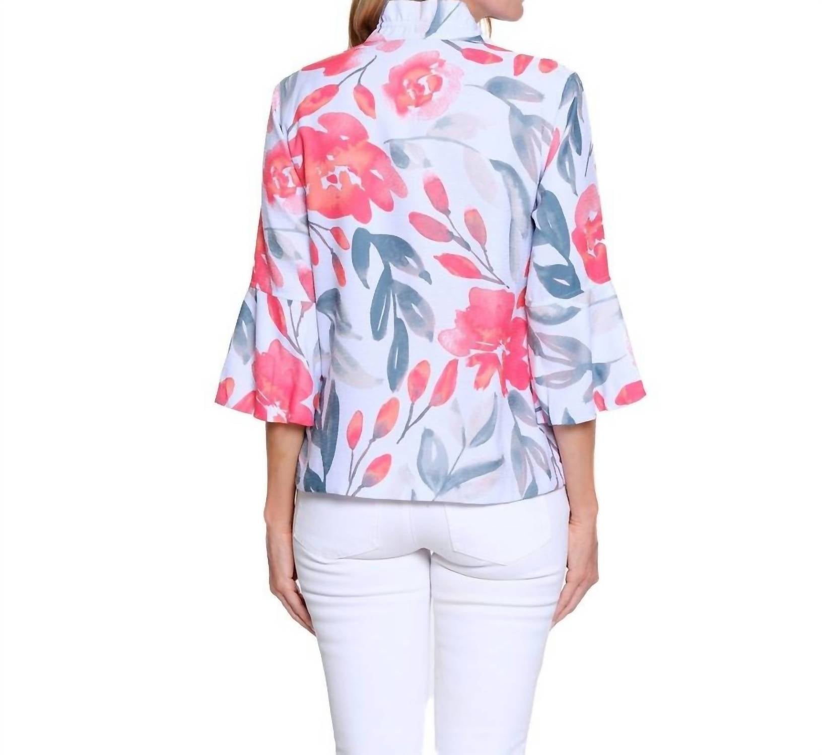 Multiples Blushing Garden Statement Jacket in floral - women's shirt - detail view