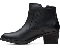 Clarks Women's Neva Zip Waterproof Boots in black leather - women's shoe - detail view