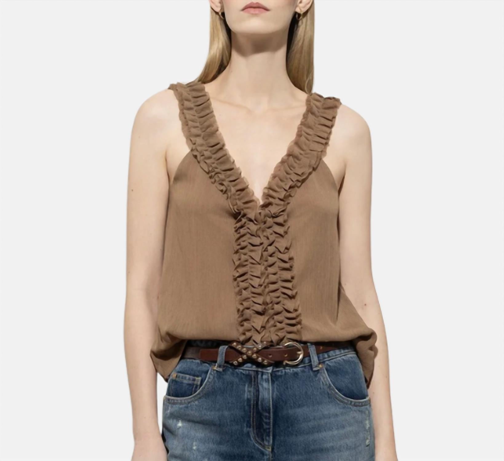 LUISA CERANO Ruffled Cami in camel - women's shirt