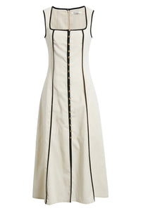 Zoe And Claire - Contrast Piping Square Neck Button-up Midi Dress