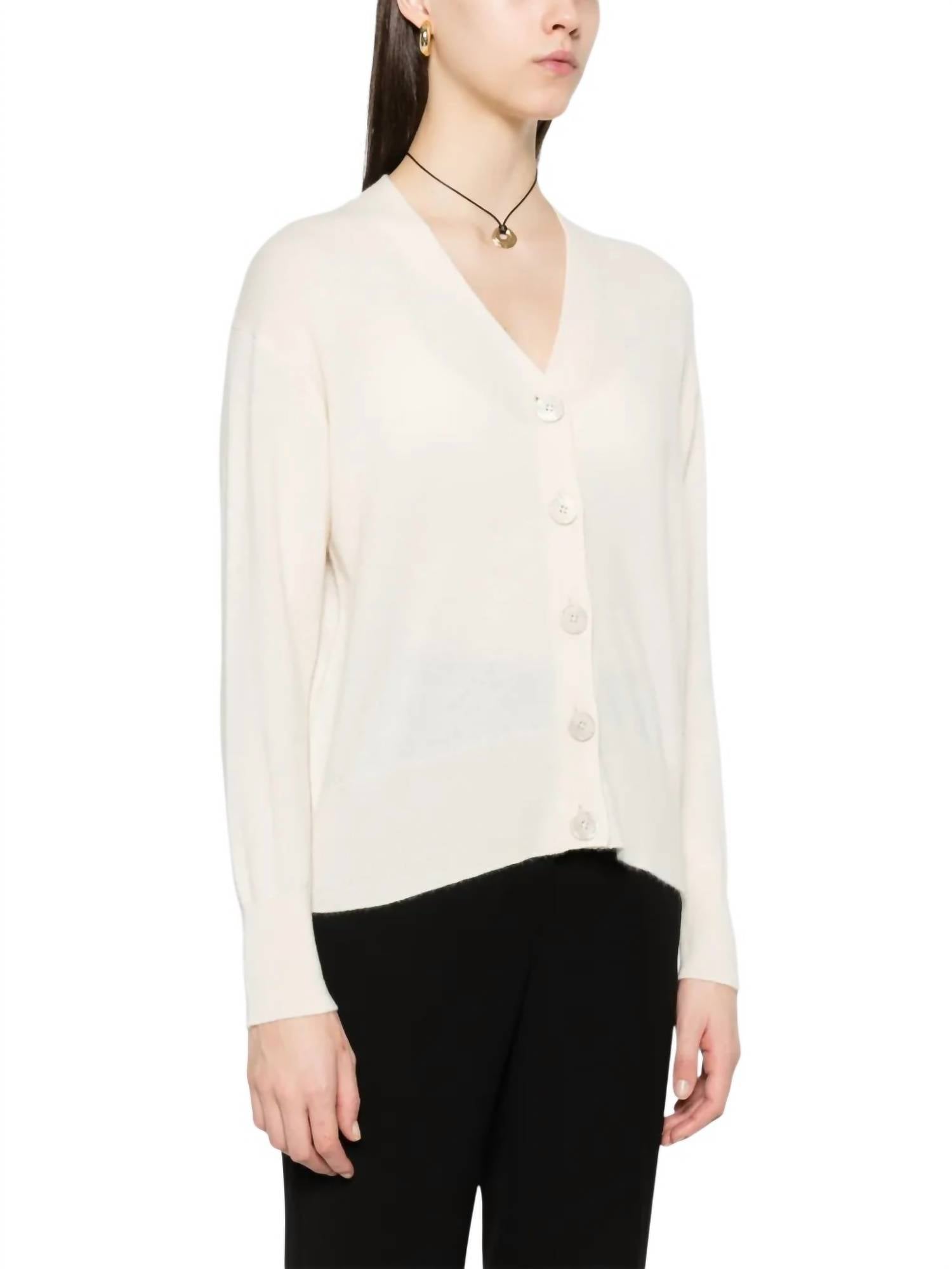 MAJESTIC FILATURES Women’s Cashmere Gilet Cardigan in ivory milk - women's cardigan - detail view