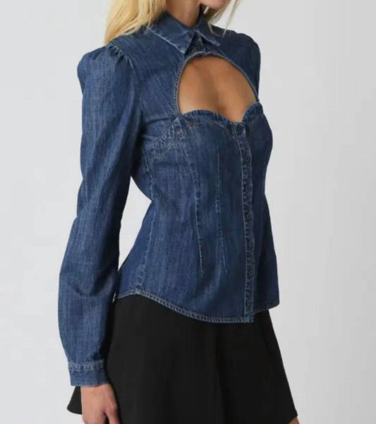 Olivaceous - Camille Denim Cutout Top