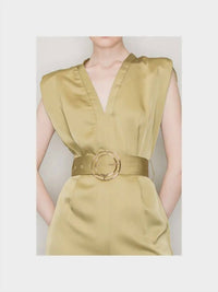 Ina Fashion - Satin Sleeveless V-Neck Jumpsuit