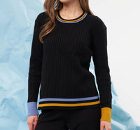 french kyss Braided Scoop Neck Sweater in black multi - women's long sleeve top - detail view