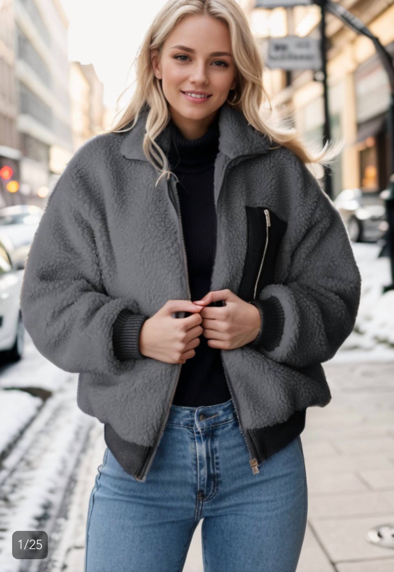Heimish Usa - Long Sleeve Collar Sherpa Jacket