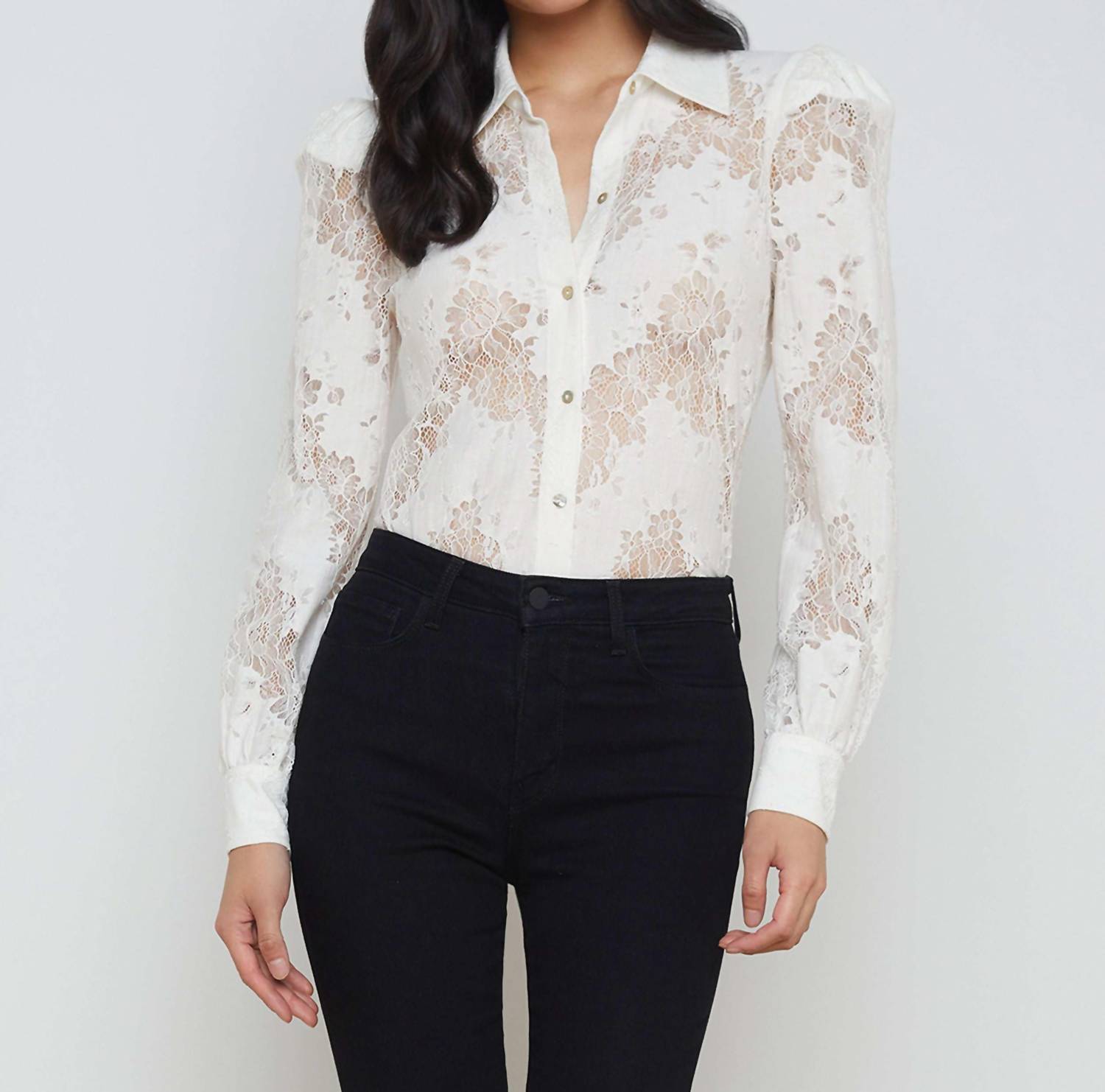 L'Agence Jenica Lace Blouse in ivory 1 - women's blouse