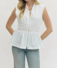 Entro - Polished Peplum Zip Front Top