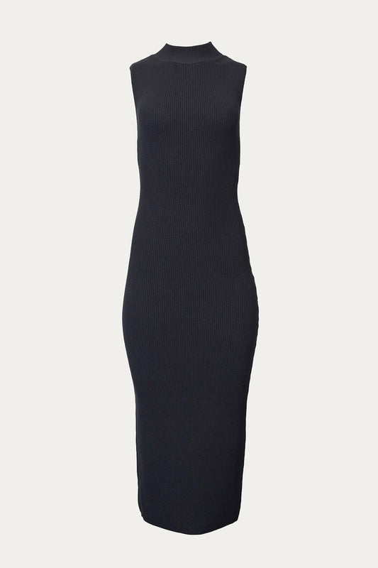 WILLOW RIBBED JERSEY OPEN-BACK SLEEVELESS TURTLENECK DRESS