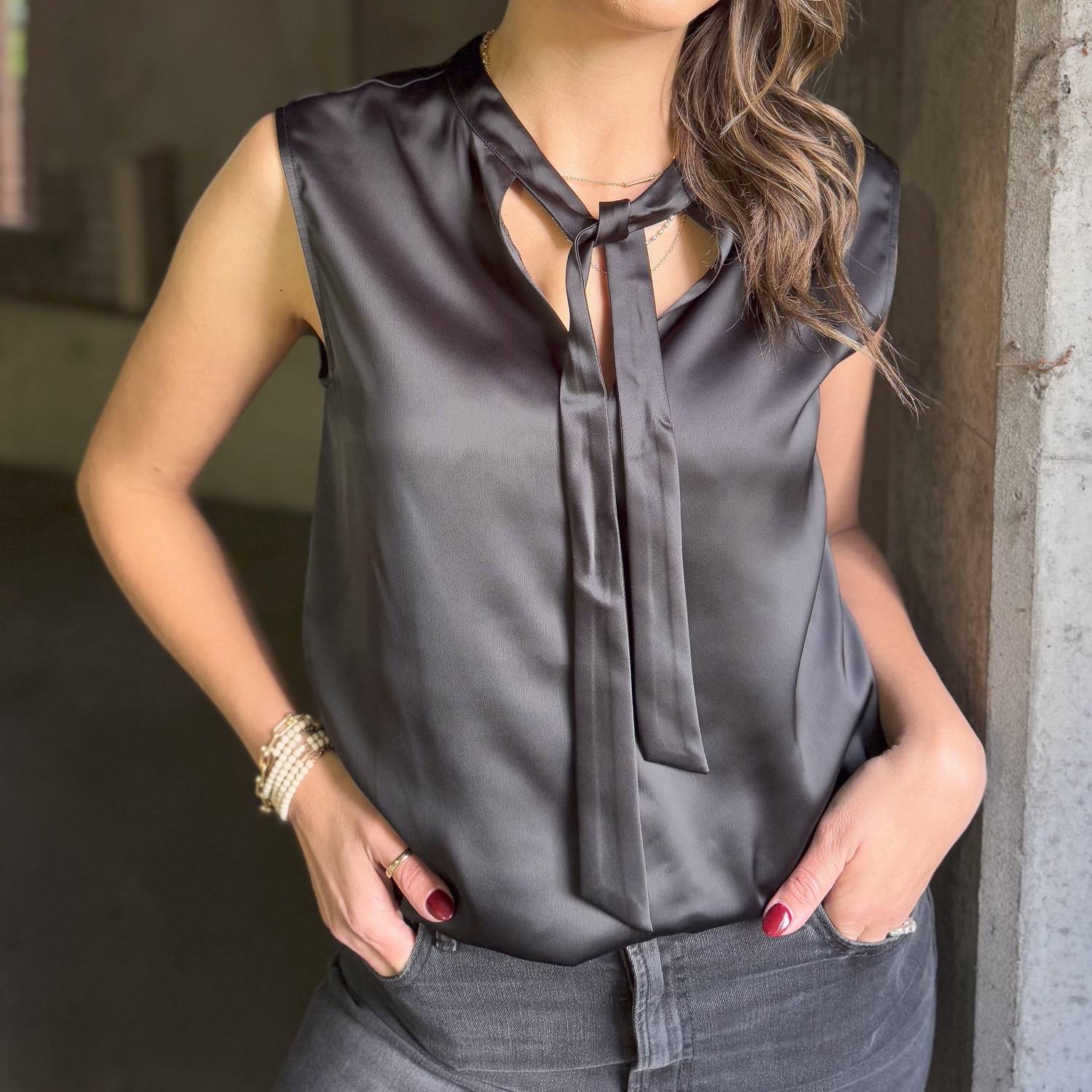 Sanctuary - Tie Neck Satin Top