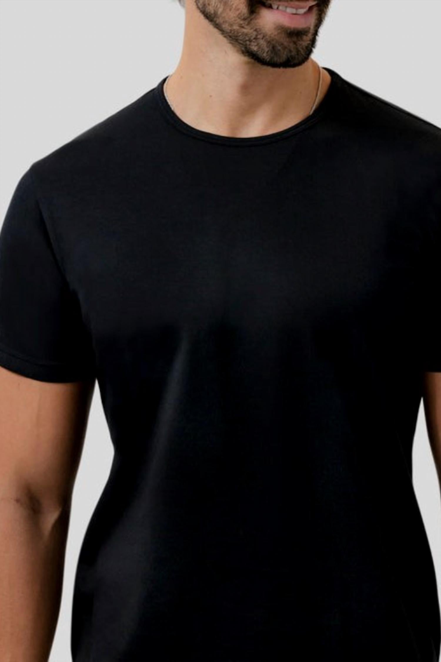 Dezman Crew Neck Split Hem Tee in black - men's long sleeve top - view 4
