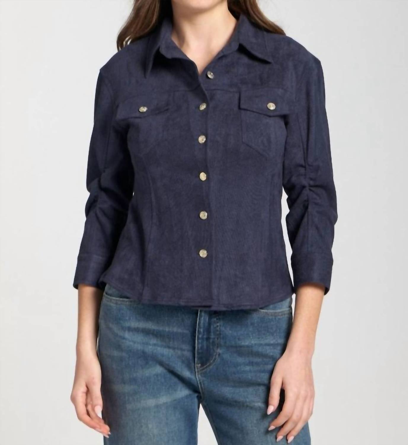 APNY VEGAN LEATHER SHIRT in navy - women's shirt