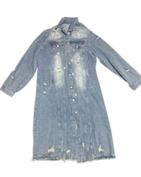 Veveret - Women's Long Distressed Jean Jacket - Plus