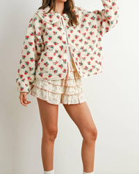 Buttermelon - Holland Floral Tie-front Fleece Jacket Coquette Peter Pan Collar Cardigan