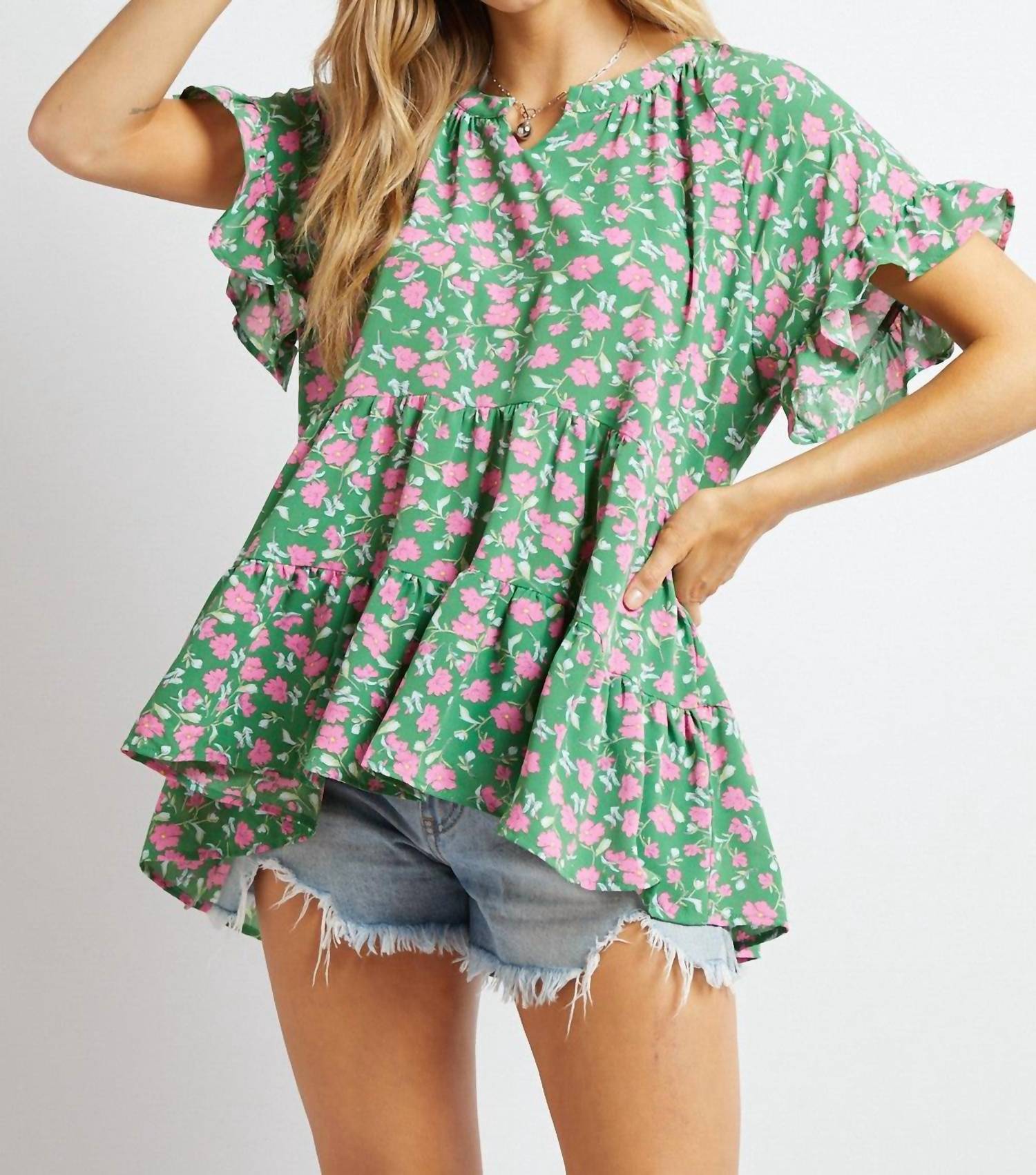Davi & Dani - Printed Smocked Top