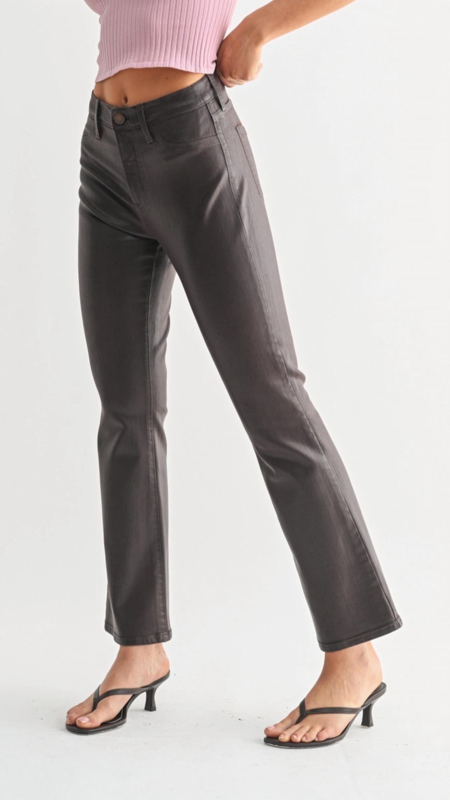 Just Black Denim - Coated Slim Cropped Bootcut Jeans