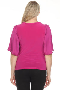 Joseph Ribkoff - Crew Neck Flutter Sleeve Top