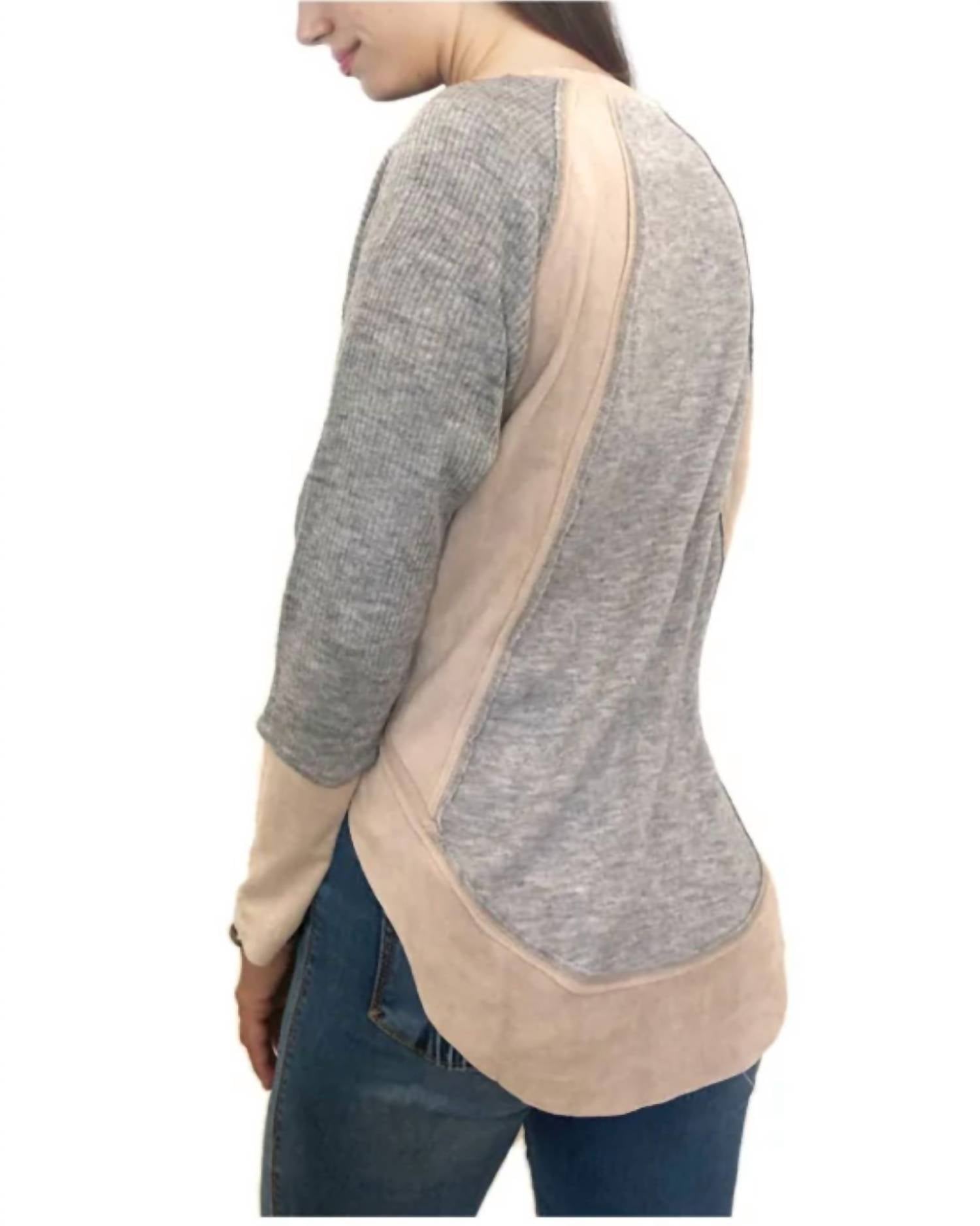 Papillon - Long Sleeve Knit Top With Suede Panels