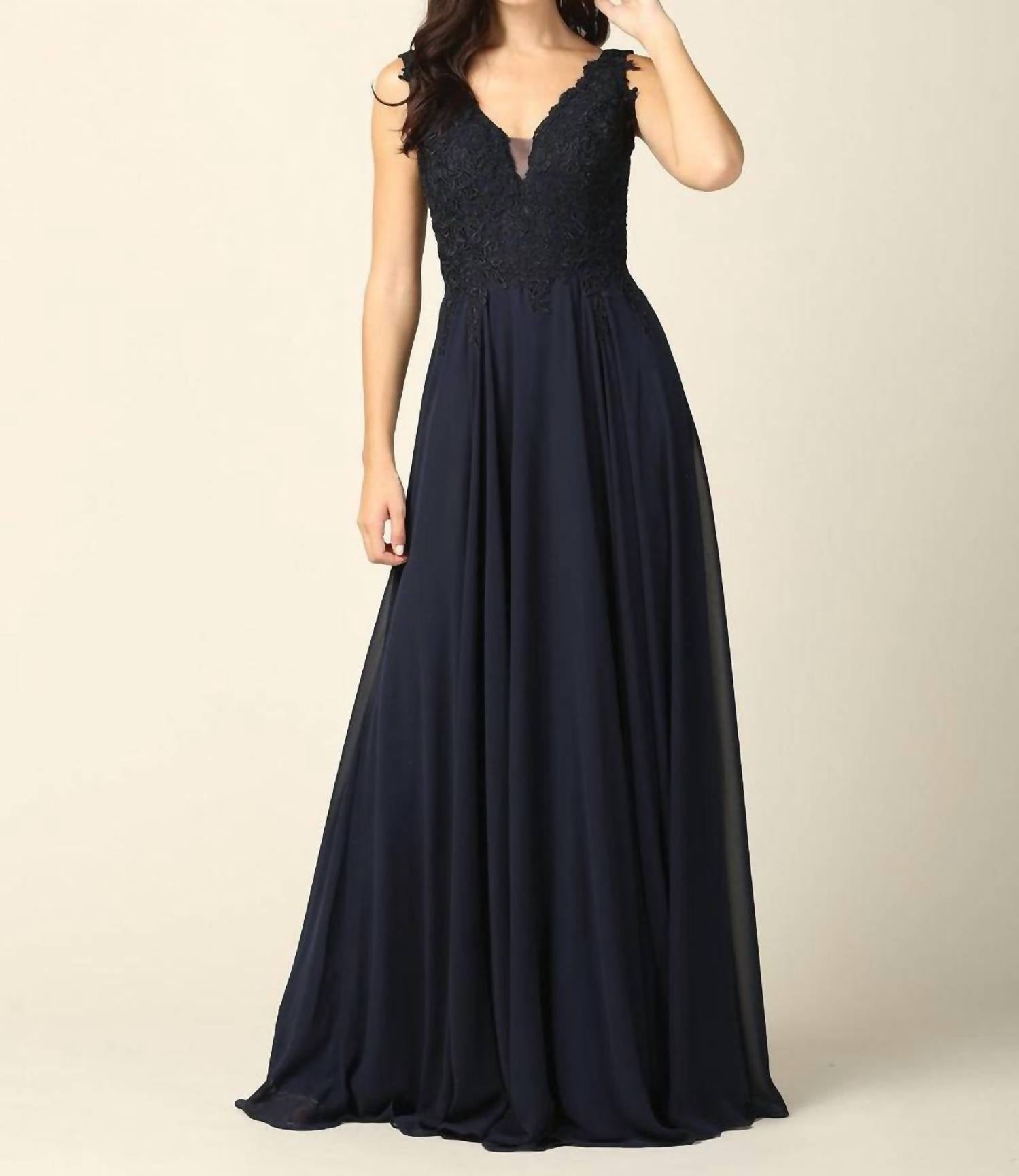 Eva Long Sleeveless Formal Evening Elegant Dress in navy - women's dress