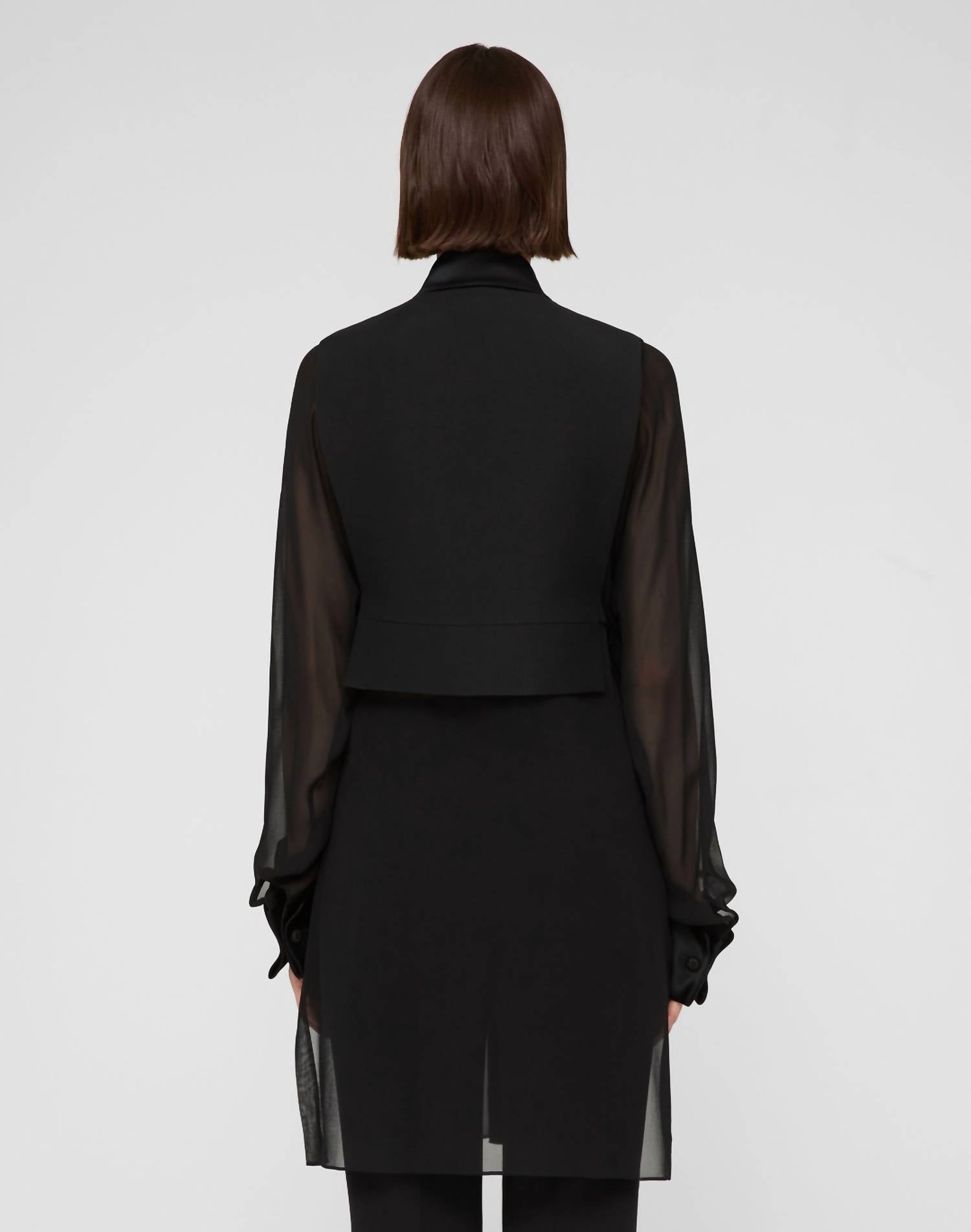 Lafayette 148 Convertible Tuxedo Tunic Vest Blouse in black - women's blouse - detail view