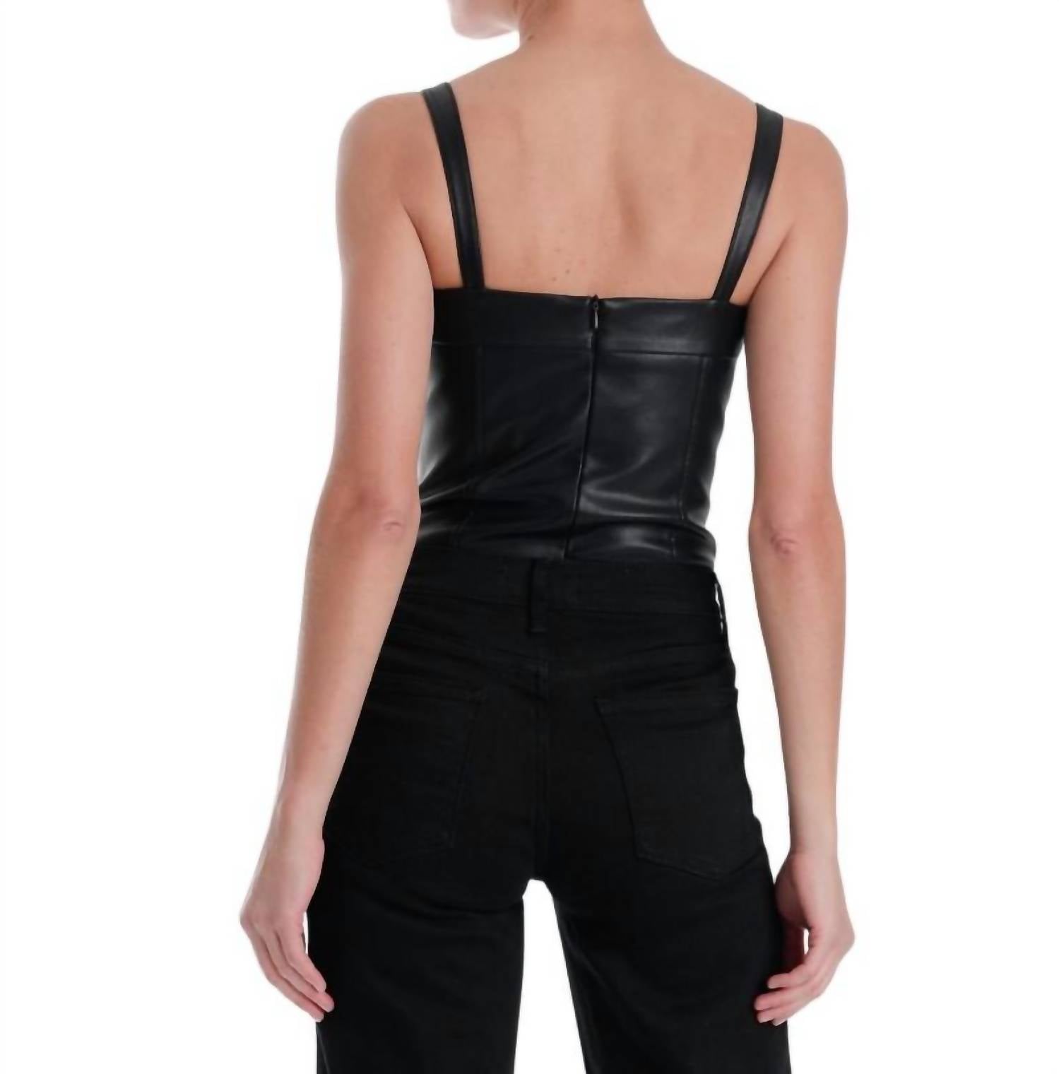Karina Grimaldi Natalie Vegan Leather Bodysuits in black - women's shirt - detail view
