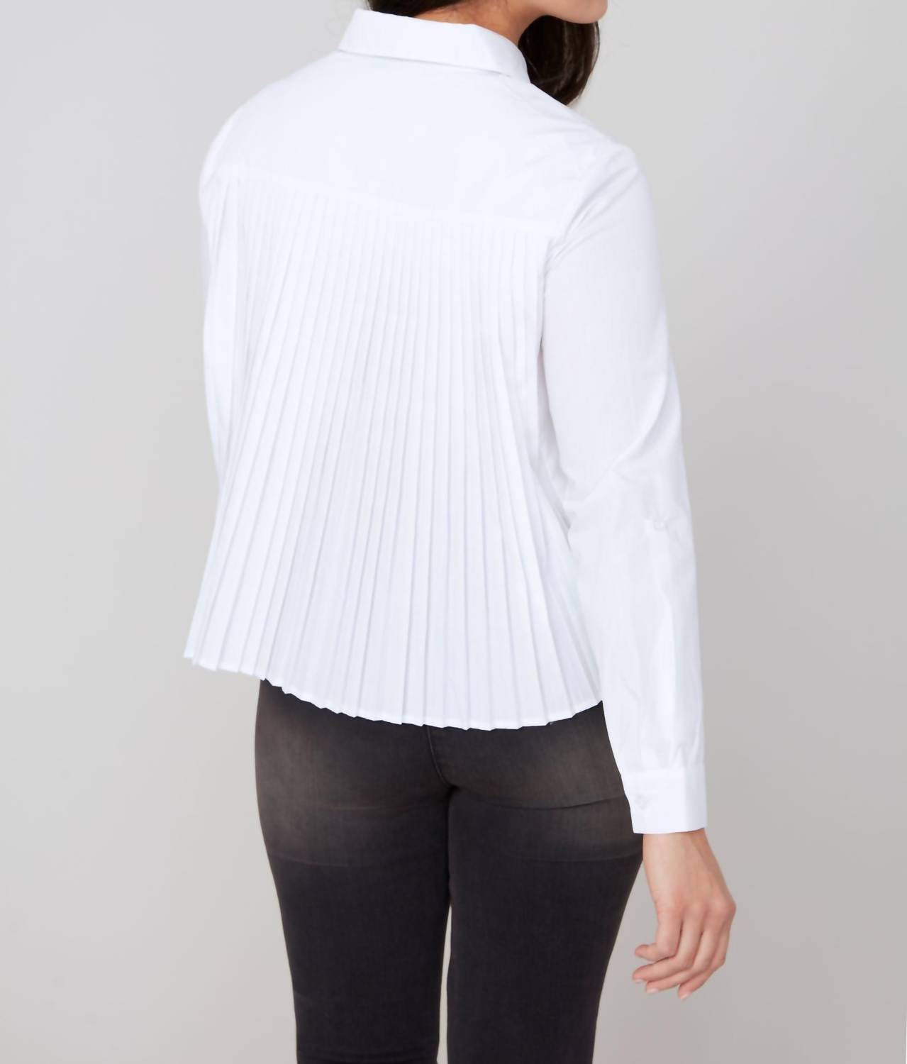 Renuar Pleated Back With Neck Tie Blouse in white - women's blouse - detail view